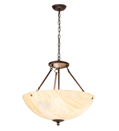 Meyda Lighting 24" 3-Light Mahogany Bronze Madison Inverted Pendant Light With Creme Carrara Idalight Shade