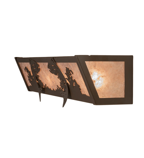 Meyda Lighting 24" 4-Light Oil Rubbed Bronze Leaping Trout Vanity Light With Silver Mica Shade Glass