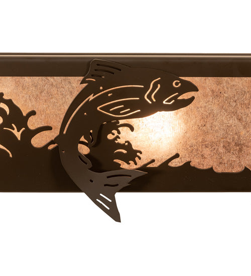 Meyda Lighting 24" 4-Light Oil Rubbed Bronze Leaping Trout Vanity Light With Silver Mica Shade Glass