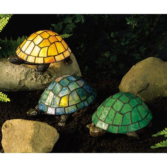 Meyda Lighting 4" Mahogany Bronze Turtle Table Lamp With Green & Blue Shade Glass