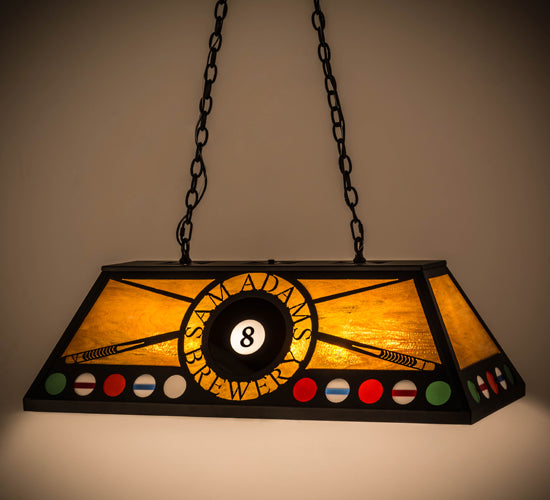 Meyda Lighting 8 Ball Personalized 39" 9-Light Textured Black Sam Adams Brewery Island Pendant Light With Multi-Colored Shade Glass
