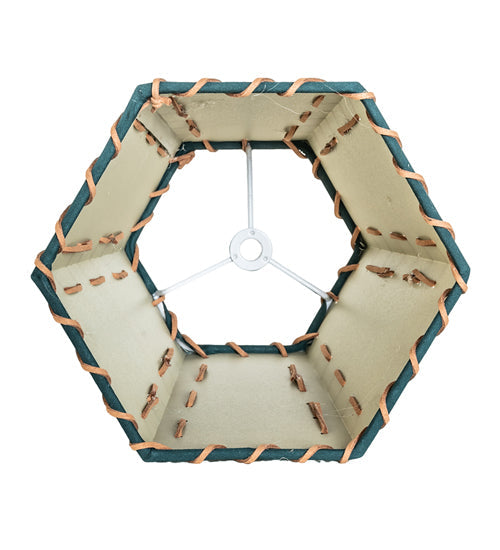 Meyda Lighting 8" Green Faux Leather & Rawhide Hexagon Shade