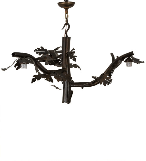 Meyda Lighting Acorn Branch 40" 3-Light Dark Burnished Antique Copper Chandelier With Autumn Green & Bark Brown Shade Glass