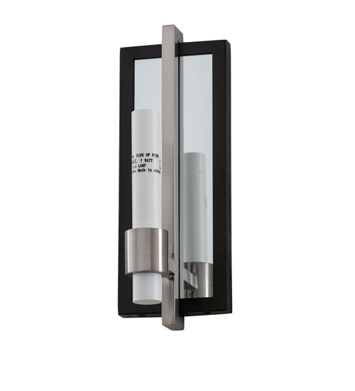 Meyda Lighting Alberta 4" Blackened Pewter & Mirror Wall Sconce With White Textrene Shade