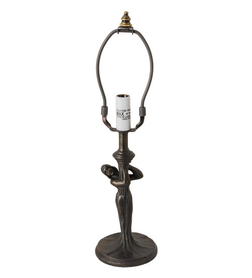 Meyda Lighting Alicia 15" Craftsman Brown Mini Table Lamp With Biege Art Shade Glass