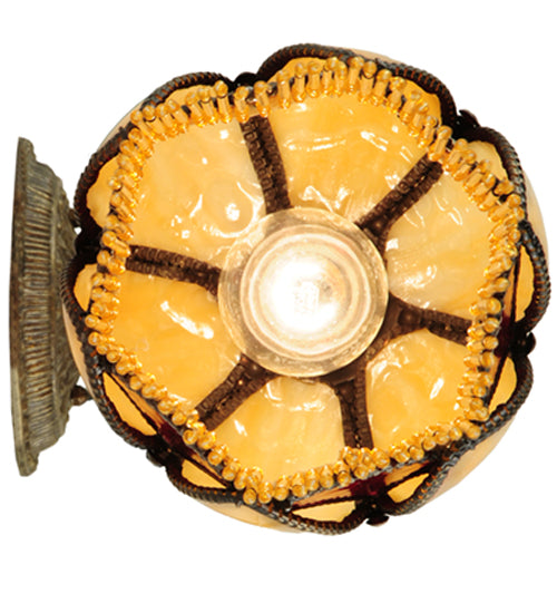 Meyda Lighting Alicia 7" Mahogany Bronze Wall Sconce With Beige & Red Art Shade Glass With Fringe