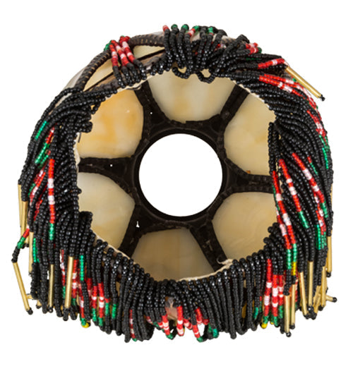 Meyda Lighting Alicia 7"W x 10"H Beige and Red Art Glass With Fringe Shade