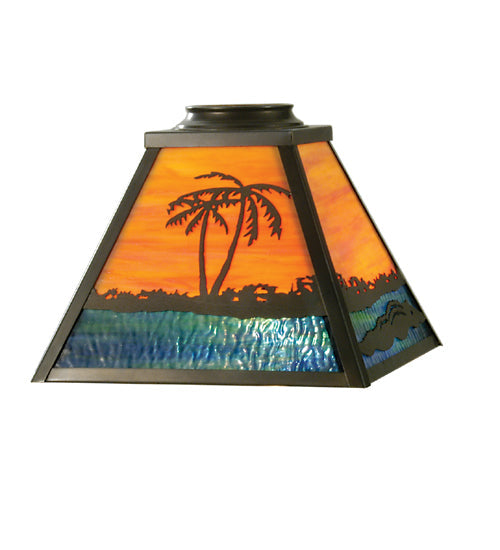 Meyda Lighting Alligator 12"Sq Craftsman Brown Frame With Orange & Blue Green Shade Glass
