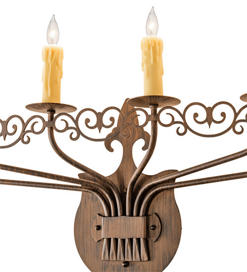 Meyda Lighting Almonte 36" 6-Light Classic Rust Wall Sconce With Ivory Faux Candlelight