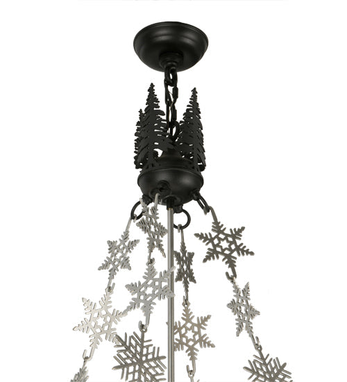 Meyda Lighting Alpine 22" 4-Light Textured Black & Nickel Inverted Pendant Light With Blue & White Art Shade Glass