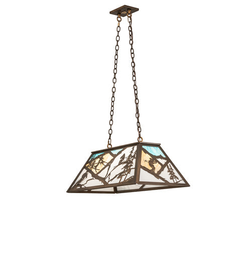 Meyda Lighting Alpine 33" 6-Light Antique Copper Island Pendant Light With Multi-Colored Shade Glass