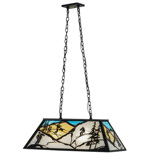 Meyda Lighting Alpine 33" 6-Light Textured Black Island Pendant Light With Multi-Colored Shade Glass