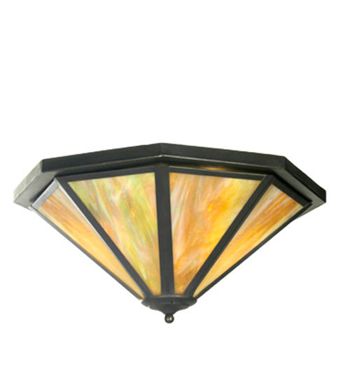 Meyda Lighting American Craftsman 22" 2-Light Craftsman Brown Flush Mount Light With Beige Iridescent Shade