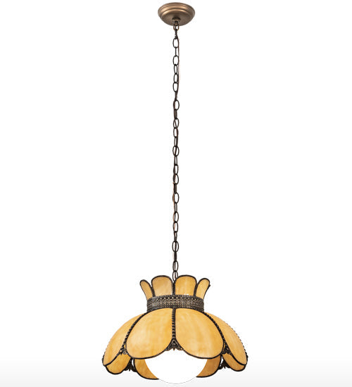 Meyda Lighting Anabelle 18" Craftsman Brown Highlighted Pendant Light With Beige Art Shade Glass