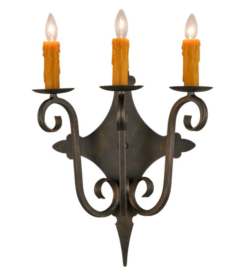 Meyda Lighting Angelique 16" 3-Light French Bronze Wall Sconce With Amber Faux Candlelight