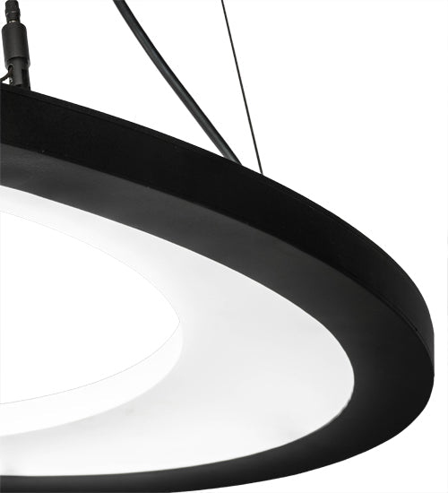 Meyda Lighting Anillo 25" LED Solar Black Ellipse Island Pendant Light With White Contrail Mist Idalight Shade