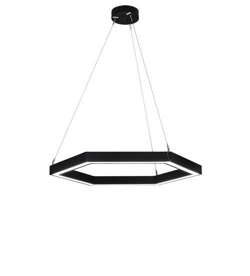Meyda Lighting Anillo 42" LED Flat Black Hexagon Pendant Light With White Statuario Idalight Shade