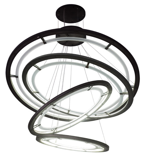 Meyda Lighting Anillo 75" 4-Ring LED Industrial Steel Cascading Pendant Light With Frosted Crystal Idalight Shade