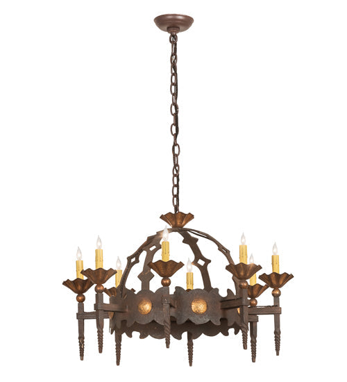 Meyda Lighting Antibes 28" 8-Light Gilded Tobacco Chandelier With Ivory Faux Candlelight
