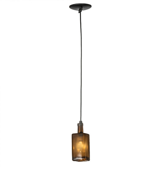 Meyda Lighting Antique 4" Solar Black Pendant Light With Amber Bottle Shade Glass