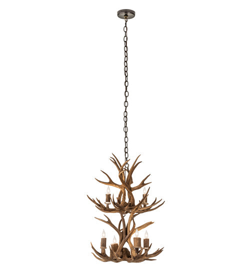Meyda Lighting Antlers 20" 6-Light 2-Tier Antique Copper Chandelier With Natural Antler Shade