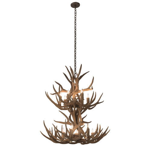 Meyda Lighting Antlers 34" 12-Light 2-Tier Antique Copper Mule Deer Chandelier
