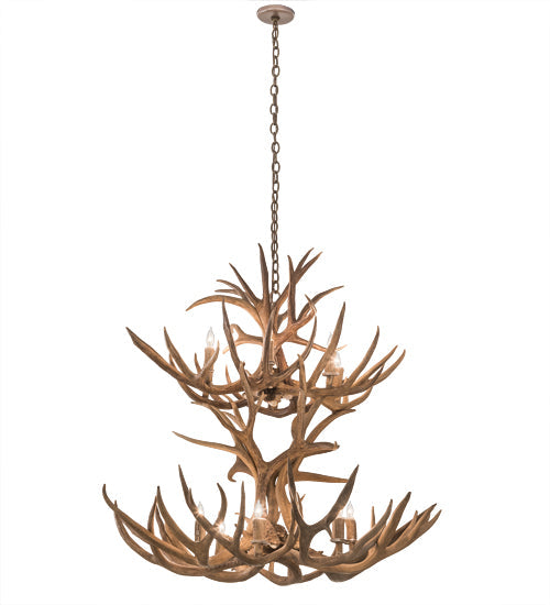 Meyda Lighting Antlers 42" 12-Light Antique Copper Mule Deer Chandelier