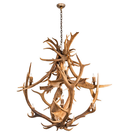 Meyda Lighting Antlers 55" 10-Light Mahogany Bronze Elk & Fallow Deer Chandelier