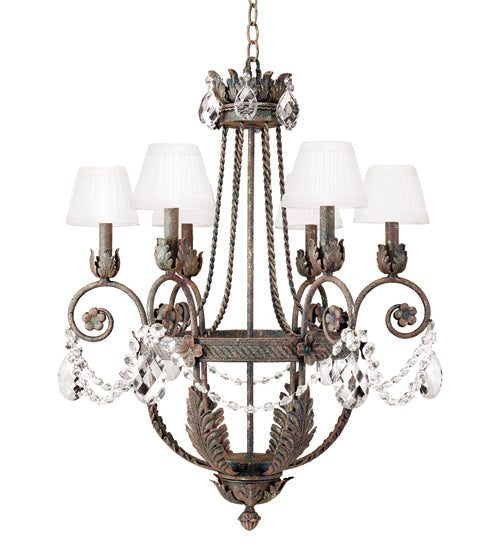 Meyda Lighting Antonia 26" 6-Light Antiquity Chandelier With White Pleated Textrene Shade