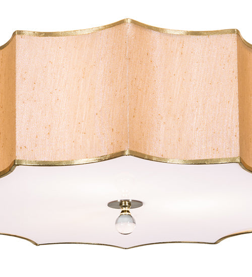Meyda Lighting Arevik 22" 3-Light Antique Brass Flush Mount Light With Satin Cream Textrene & White Statuario Idalight Shade