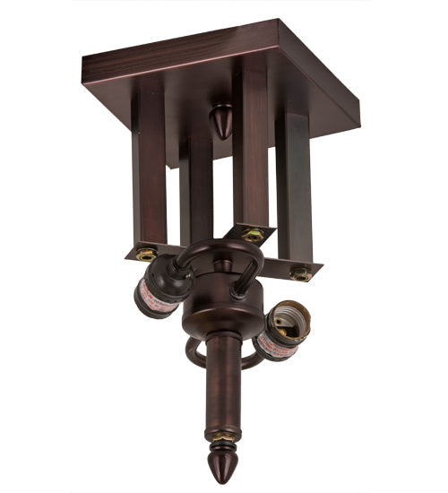 Meyda Lighting Arrowhead Mission 20" 2-Light Mahogany Bronze Flush Mount Light With Multi-Colored Stained Shade Glass