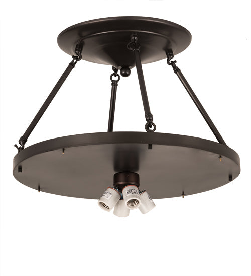 Meyda Lighting Arts & Crafts 20" 4-Light Craftsman Brown Semi-flush Mount Light With Jade Purple & Frosted Clear Shade Glass