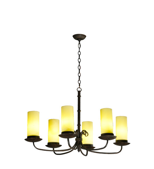 Meyda Lighting Atria 38" 6-Light Coffee Bean Island Chandelier With Ivory Idalight Cylindre Shade