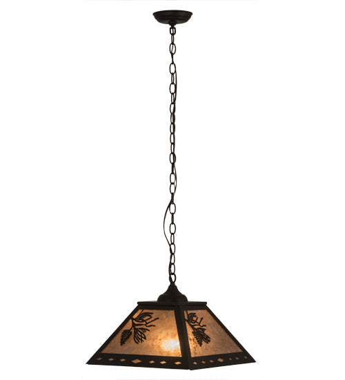 Meyda Lighting Balsam Pine 22" 2-Light Flat Black Pendant Light With Silver Mica Shade Glass