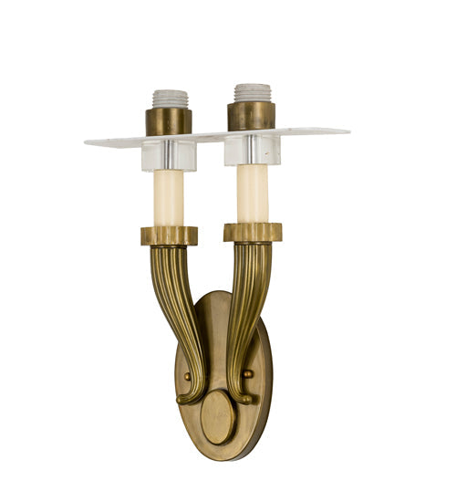Meyda Lighting Bancroft 12" 2-Light Brass Wall Sconce With White Natural Wafer Silk Shade