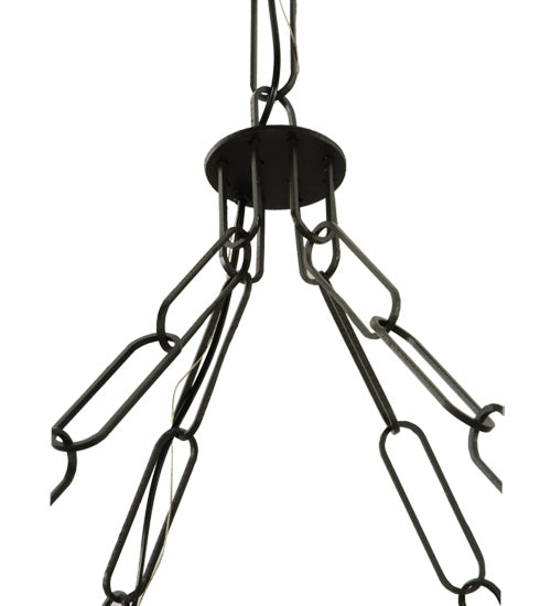 Meyda Lighting Bangle 38" 12-Light Wrought Iron Pendant Light With Black and White Shade