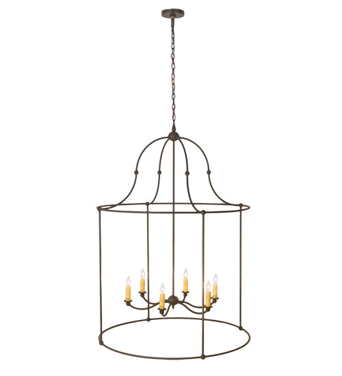 Meyda Lighting Baranya 42" 6-Light Wrought Iron Pendant Light With Amber Faux Candlelight