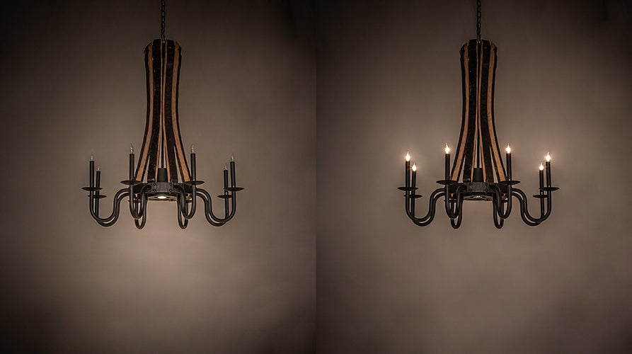 Meyda Lighting Barrel Stave 35" 9-Light Costello Black & Wood Madera Chandelier