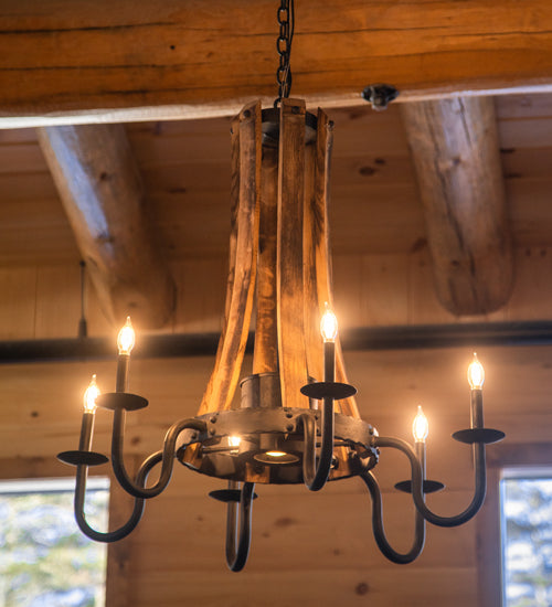 Meyda Lighting Barrel Stave 36" 6-Light Costello Black & Charred Wood Chandelier