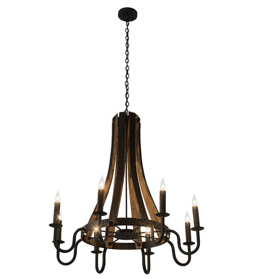 Meyda Lighting Barrel Stave 43" 8-Light Costello Black Madera Chandelier With Black Faux Candlelight