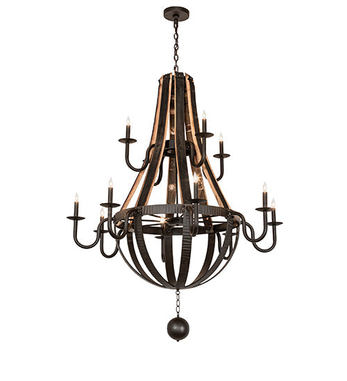 Meyda Lighting Barrel Stave 48" 12-Light 2-Tier Natural Wood & Oil Rubbed Bronze Madera Chandelier