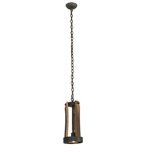 Meyda Lighting Barrel Stave 8" LED Natural Wood & Oil Rubbed Bronze Pendant Light