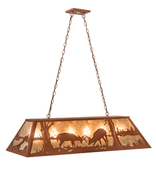 Meyda Lighting Battling Bucks 48" 6-Light Rust Island Pendant Light With Silver Mica Shade Glass