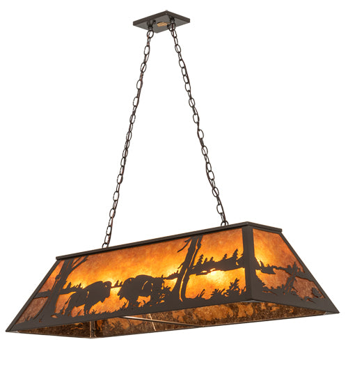 Meyda Lighting Battling Buffalo 48" 6-Light Timeless Bronze Island Pendant Light With Amber Mica Shade Glass