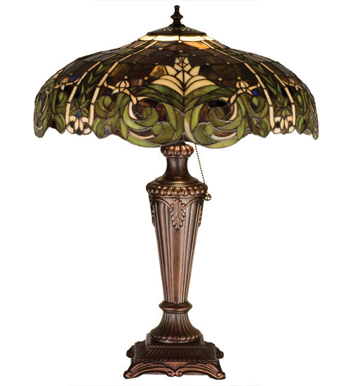 Meyda Lighting Bavarian 24" Mahogany Bronze Table Lamp With Multi-Colored Shade Glass