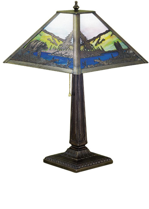 Meyda Lighting Bear Creek 22" Mahogany Bronze Table Lamp With Multi-Colored Shade Glass