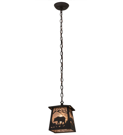 Meyda Lighting Bear at Dawn 10" Oil Rubbed Bronze Mini Pendant Light With Silver Mica Shade Glass