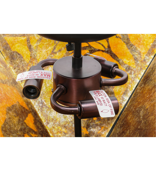 Meyda Lighting Bear at Dawn 16" 3-Light Textured Black Flush Mount Light With Amber Mica Shade Glass