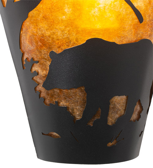 Meyda Lighting Bear at Dawn 9" Textured Black Wall Sconce With Amber Mica Shade Glass