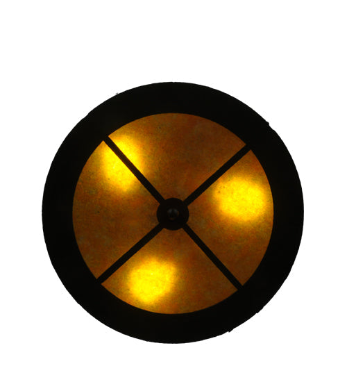 Meyda Lighting Bear at Dusk 16" 3-Light Textured Black Flush Mount Light With Amber Mica Shade Glass